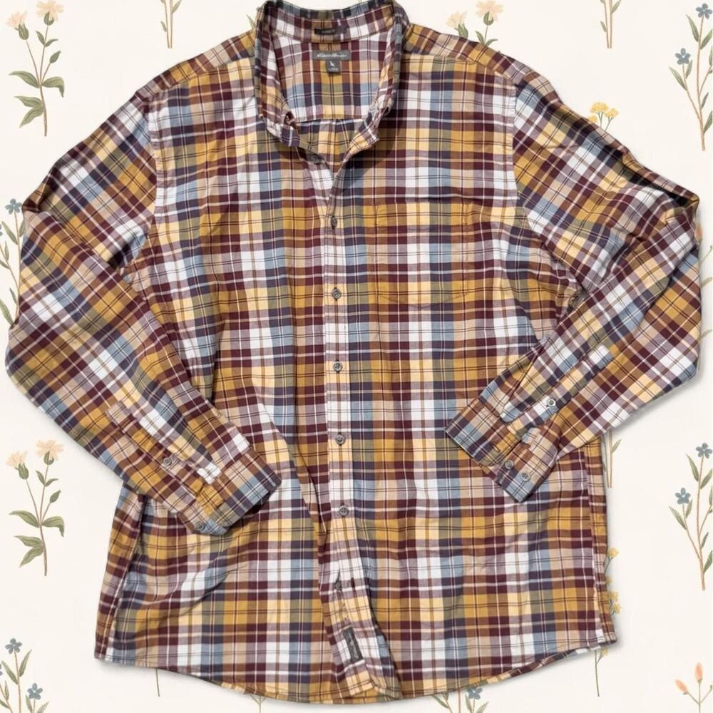 Eddie Bauer Oversized Flannel Earth Tone Plaid Size Tall 2XL